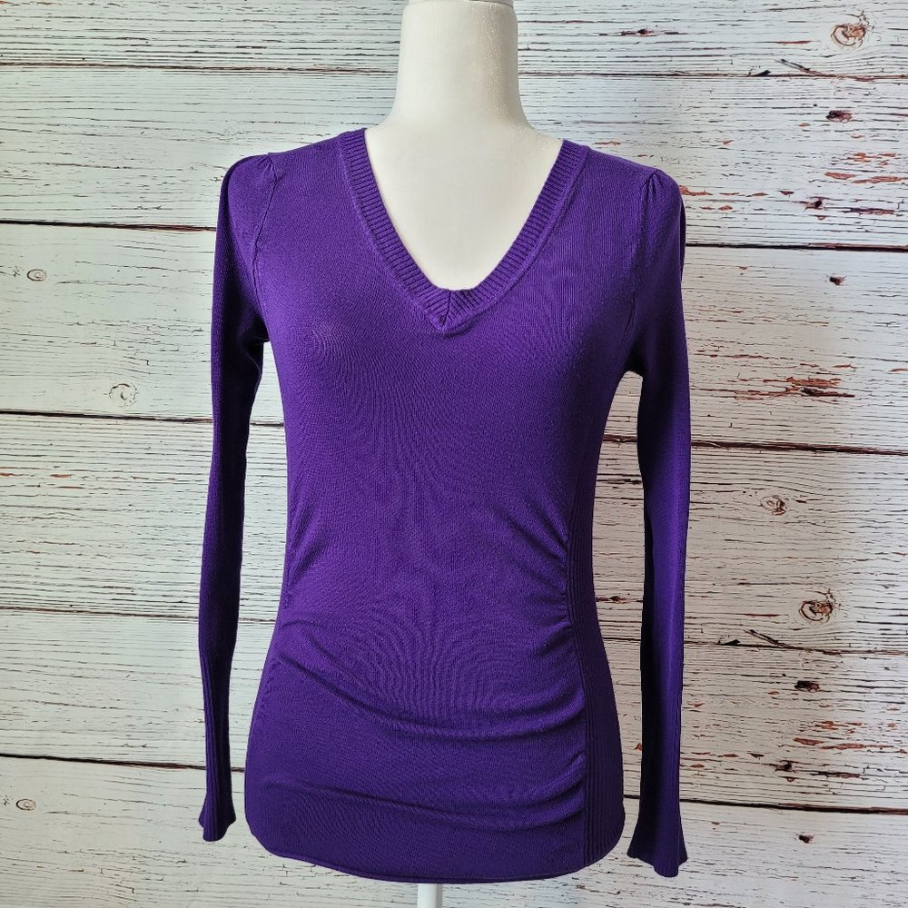 Purple Long Sleeve V Neck Sweater
